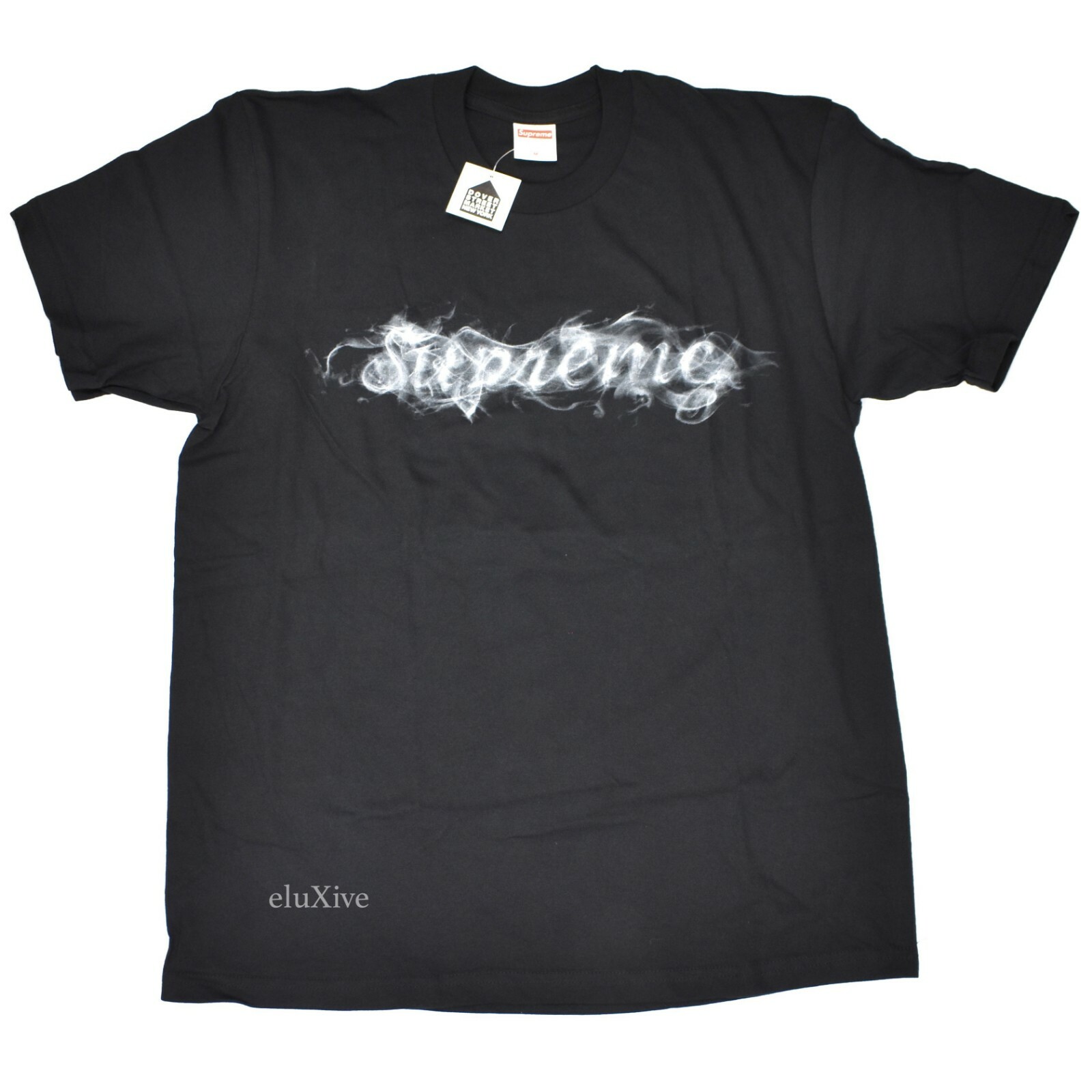 NWT Supreme NY Men's Black White Smoke Logo Print T-Shirt NWT Supreme NY Men's Black White Smoke Logo Print T-Shirt