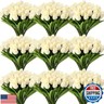 Janinka 75pcs Artificial Tulip Flowers Fake PU Tulips Faux Latex Bouquet Flower Centerpieces Arrangement Floral for Mother Day Wedding Spring Decorations (Milk White)