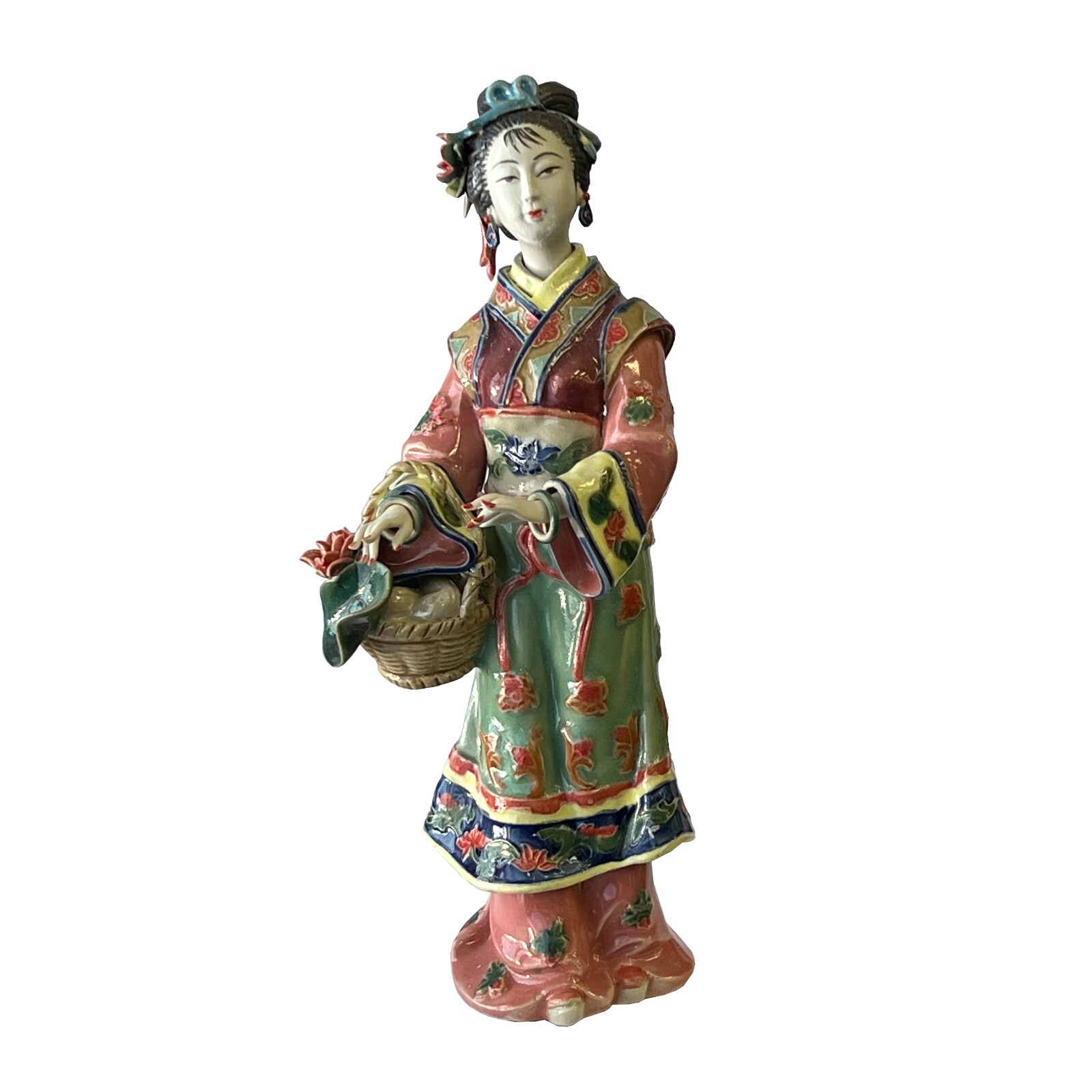 Chinese Oriental Porcelain Ancient Style Dressing Lady Carry Flowers Basket Figure ws2498S Chinese Oriental Porcelain Ancient Style Dressing Lady Carry Flowers Basket Figure ws2498S