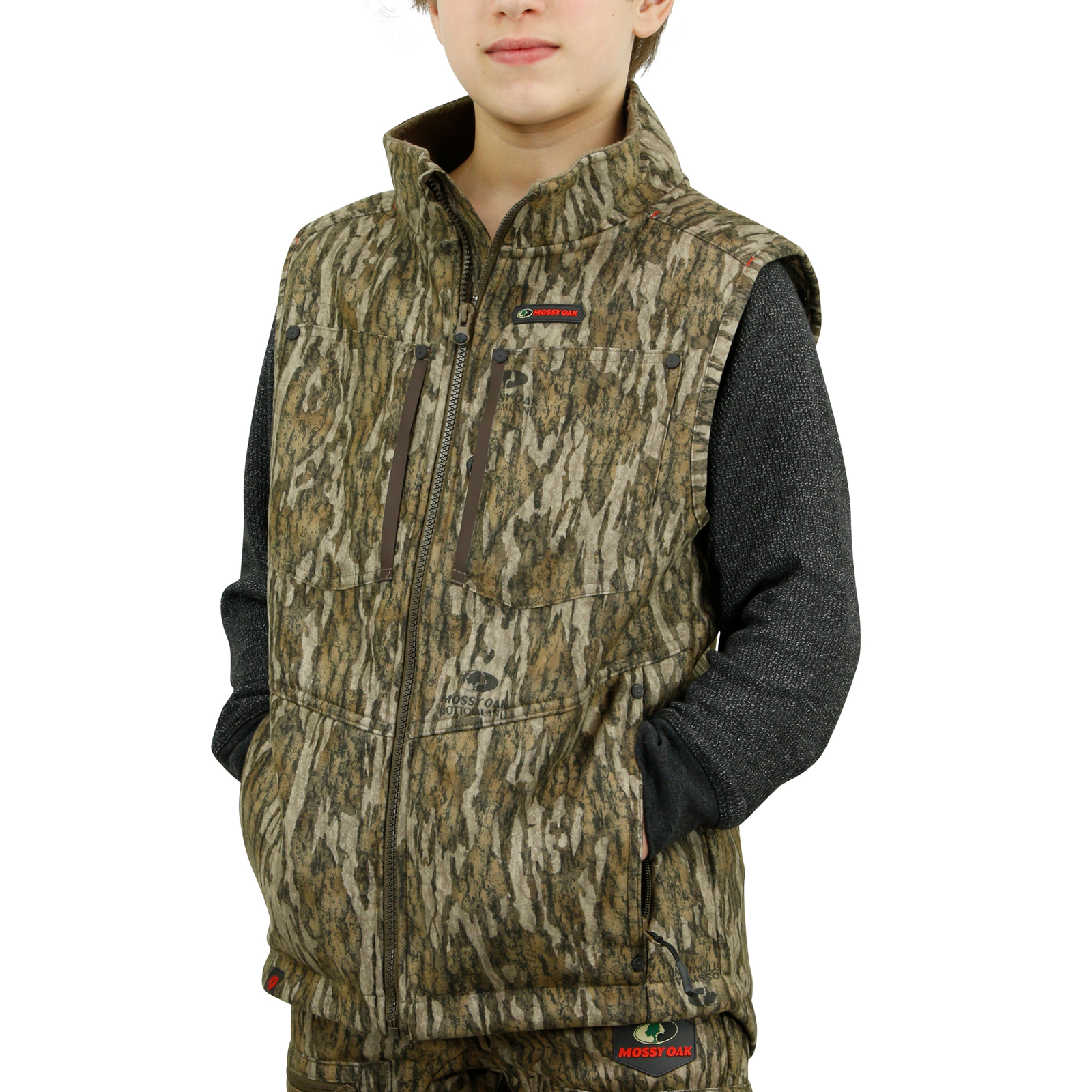 Mossy Oak Youth Sherpa 2.0 Vest, Camo Sherpa Lined Hunt Vest for Kids