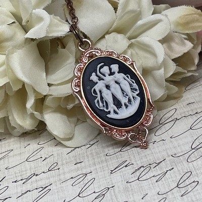 Rose SALE Victorian Cameo 3 graces muses muse Dancers necklace black Jewelry