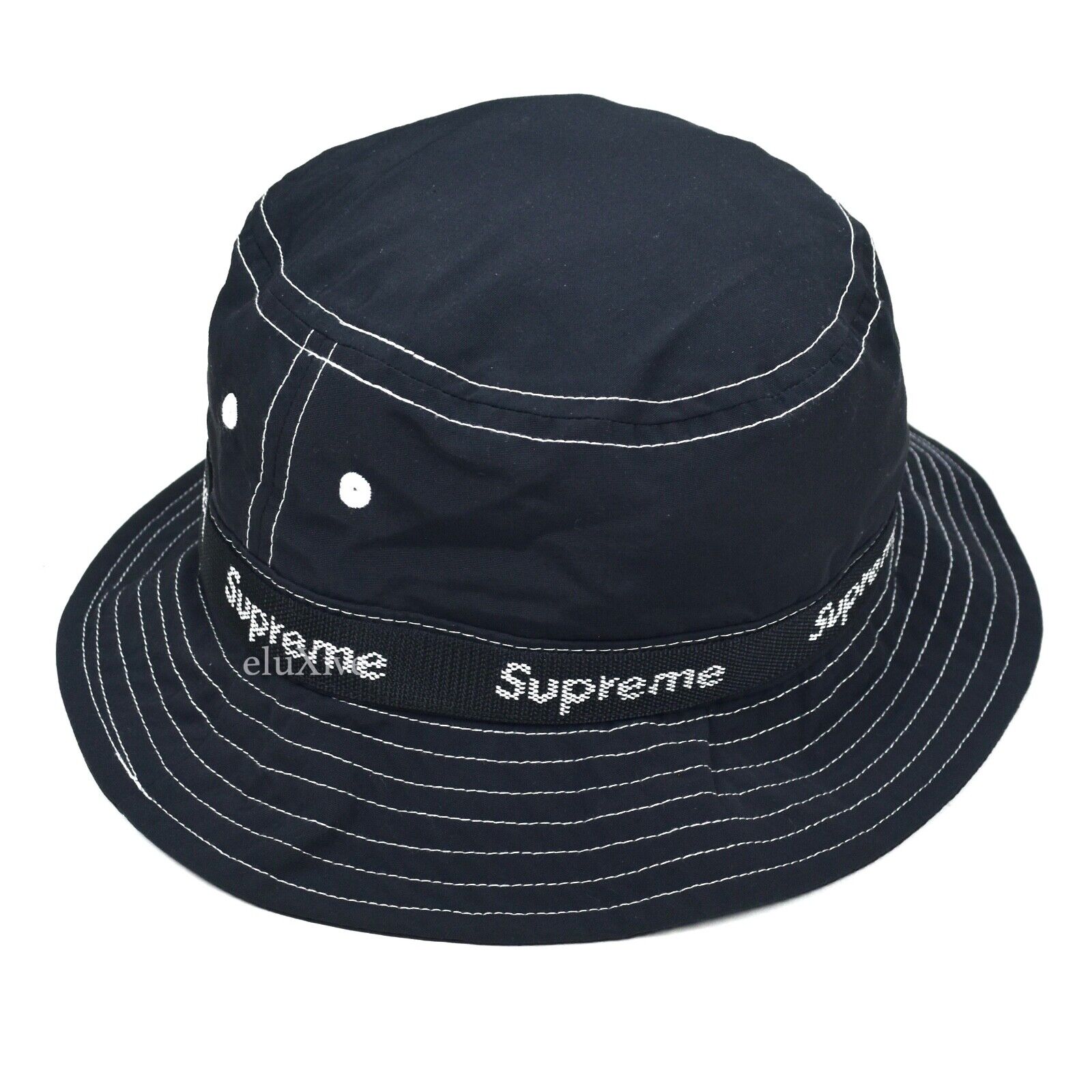NWT Supreme NY Webbing Logo Bucket Hat Crusher Black Men's S/M DS FW22 AUTHENTIC