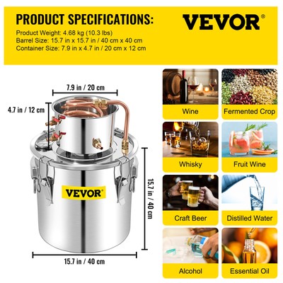 VEVOR 13.2Gal Alcohol Distiller Water Wine Distiller Brewing Kit w/ Water Pump