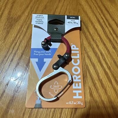 GEAR AID Aluminum Heroclip Hybrid Gear Clip Mini 40 lb Max Load Hot Rod Red