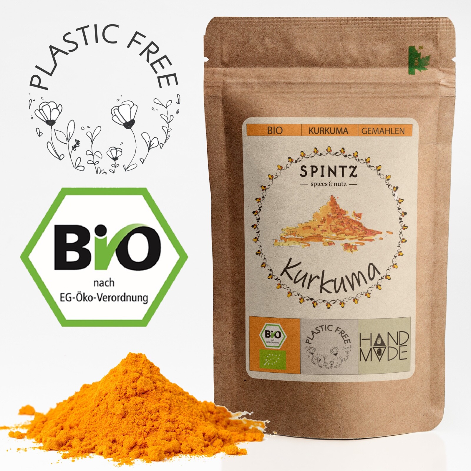 750g Bio Kurkuma Pulver Curcuma Gemahlen Gelbwurz Kurkumin plastikfrei verpackt 