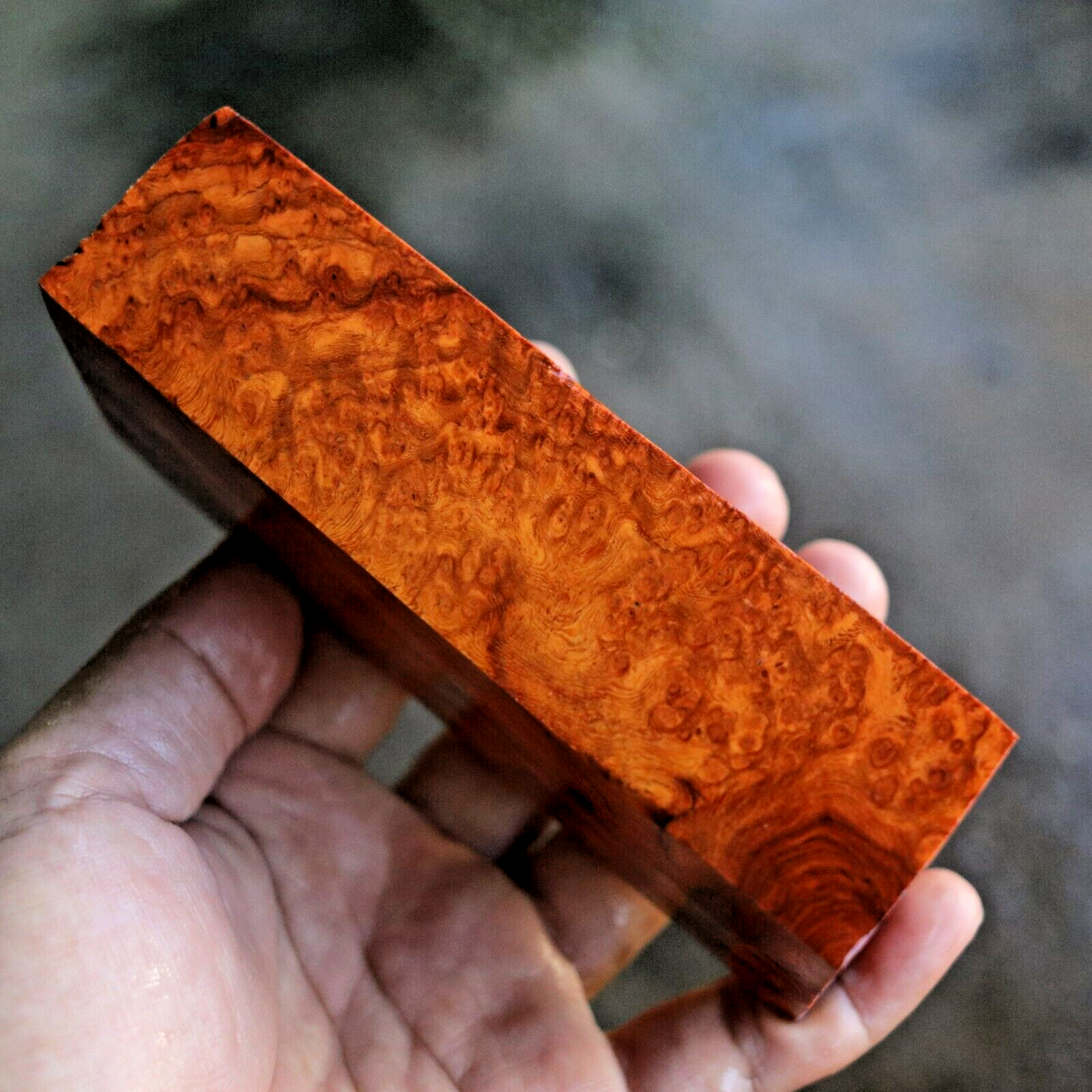 Amboyna Burl, Knife Handle Blank Turning, Exotic Wood 1 7/8"x 5"x 1 3/8" #392 Amboyna Burl, Knife Handle Blank Turning, Exotic Wood 1 7/8"x 5"x 1 3/8" #392