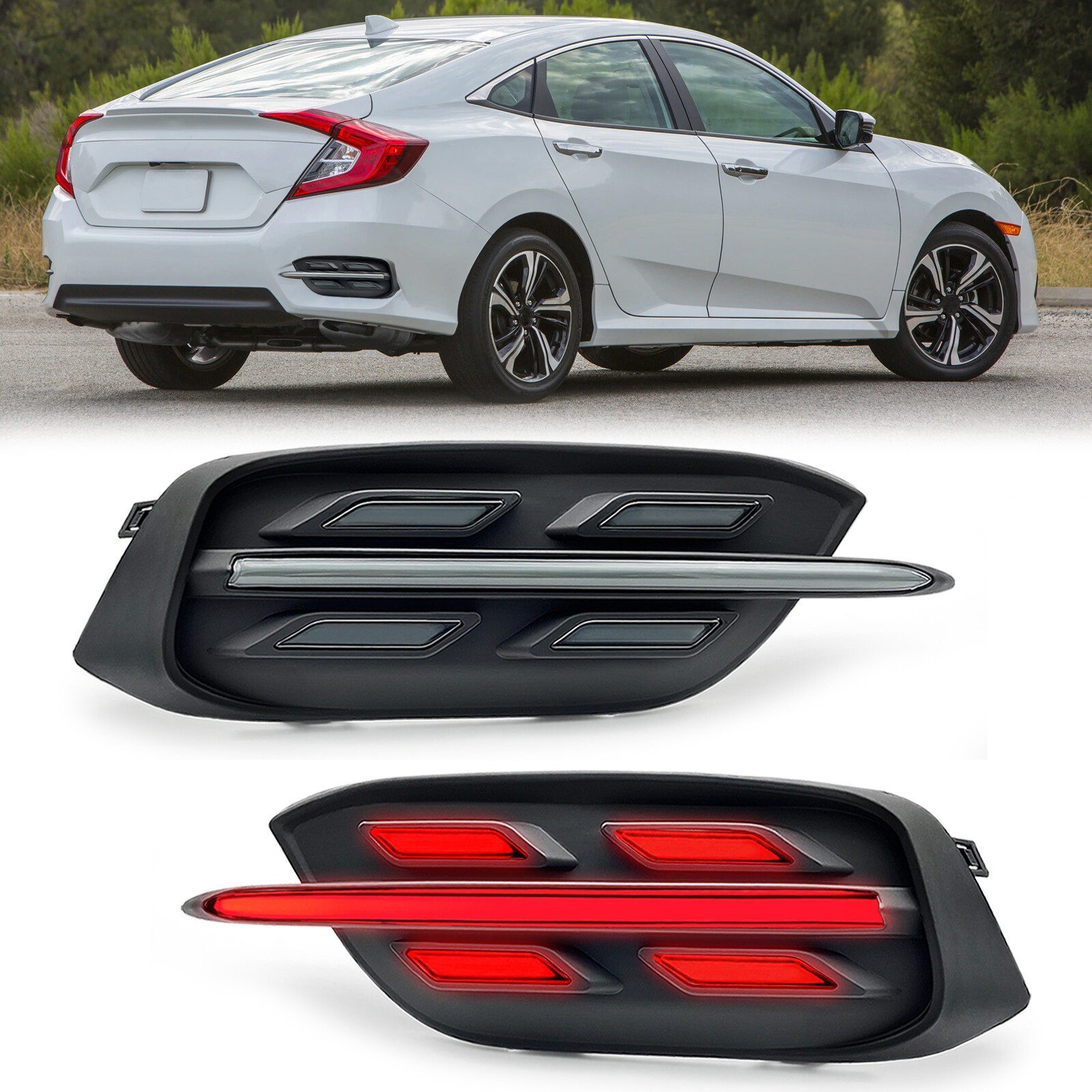 Pair For 2016-2021 Honda Civic LED Rear Tail Lights Bumper Reflector Turn Signal