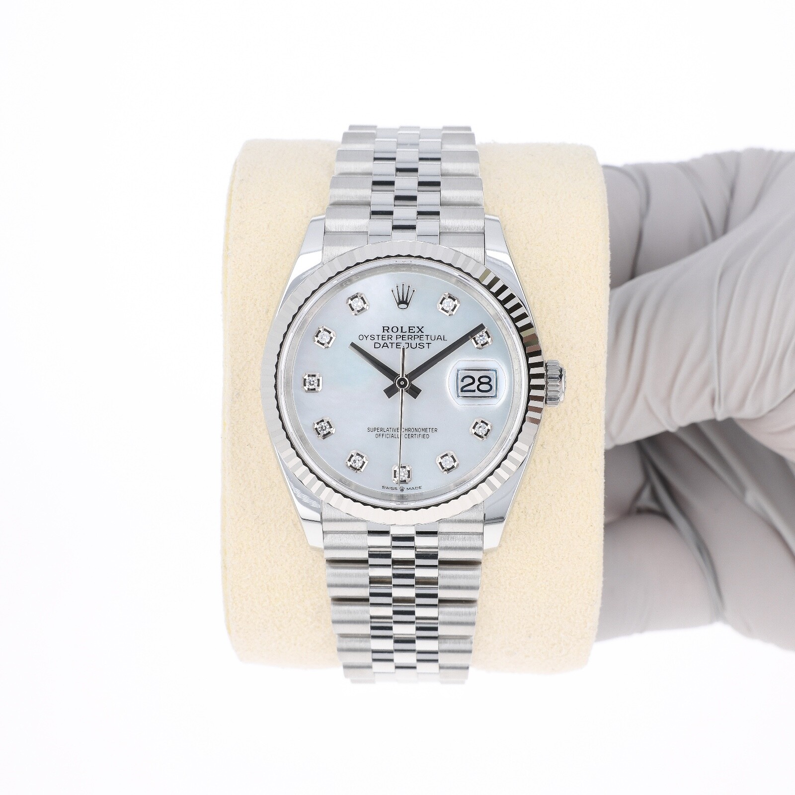 Pre-owned Rolex Datejust 36 Mm 126234 Mother Of Pearl Unworn 2024 White Mop Jubilee