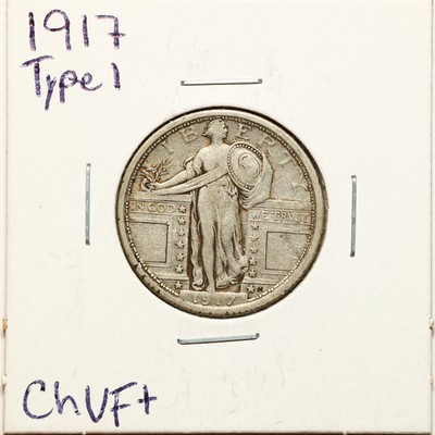 1917 Type 1 25C Standing Liberty Quarter Dollar in Choice VF+ Condition #10565