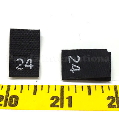 1000 pcs WOVEN GARMENT SEWING NUMBER SIZE LABELS in Black w White 0-54 Ship@US