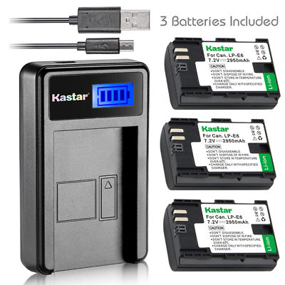LP-E6 Battery & LCD SLIM Charger for Canon EOS 5D Mark III, 5D Mark IV, 7D, 60D