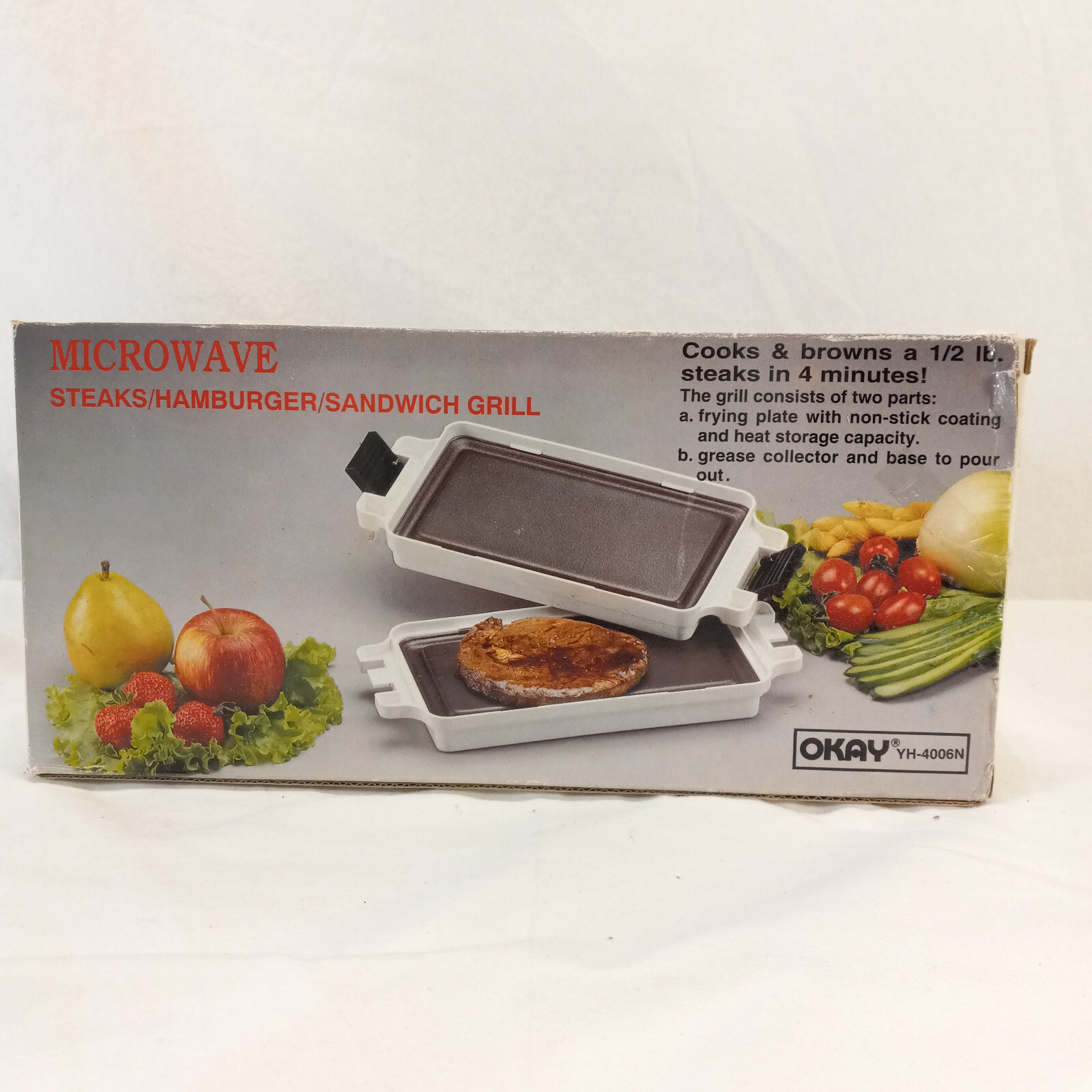 Microwave Steaks Hamburger Sandwich Grill HY4006N NOS Sealed