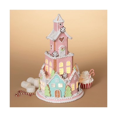 One Holiday Way 13.5-Inch LED Light Up Pastel Artificial Faux Gingerbread Hou...