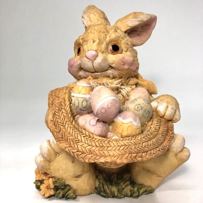 Vintage Bunny & Me WBI Inc 1993 Bunny Holding Basket  of Easter Eggs 8 1/4'' Tall