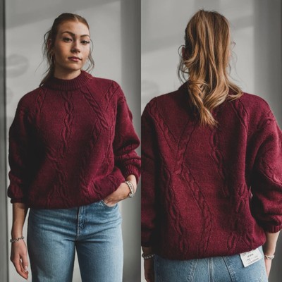 NWT ANINE BING Mike Chunky Cable Knit Sweater in Burgundy Sz M