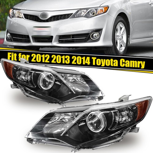 For 2012 2013 2014 Toyota Camry Black Amber Pair Headlights Assembly Left+Right