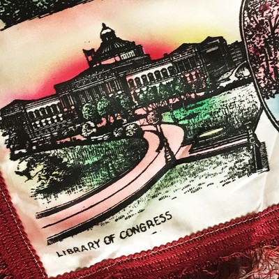 1950's Washington DC Rayon Silk Pillowcase RED lovely vintage