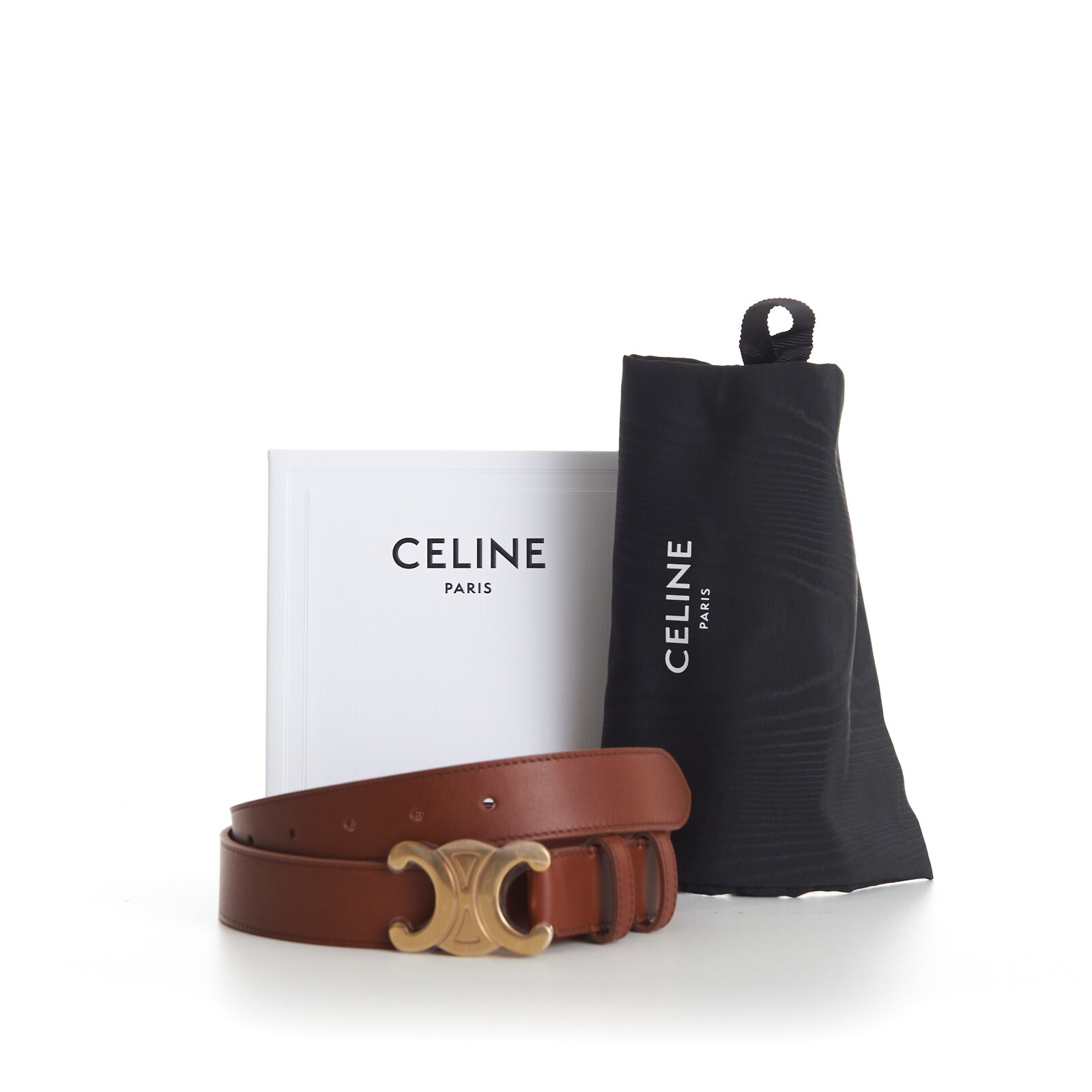 Pre-owned Celine 760$ Men's Large Triomphe Buckle Belt - Camel Brown Vintage Calfskin