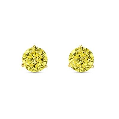 Pre-owned Shine Brite With A Diamond 4.50 Ct Round Cut Canary Earrings Studs Solid 18k Yellow Gold Screw Back Martini