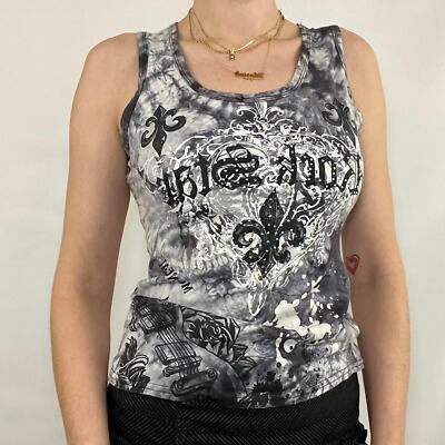 Y2K 2000s Mango floral mesh sequin beaded silky blouse top