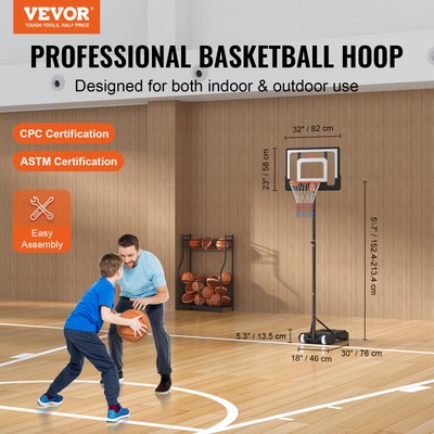 VEVOR 32" Basketball Hoop Adjustable Height Backboard System for Outdoor Indoor