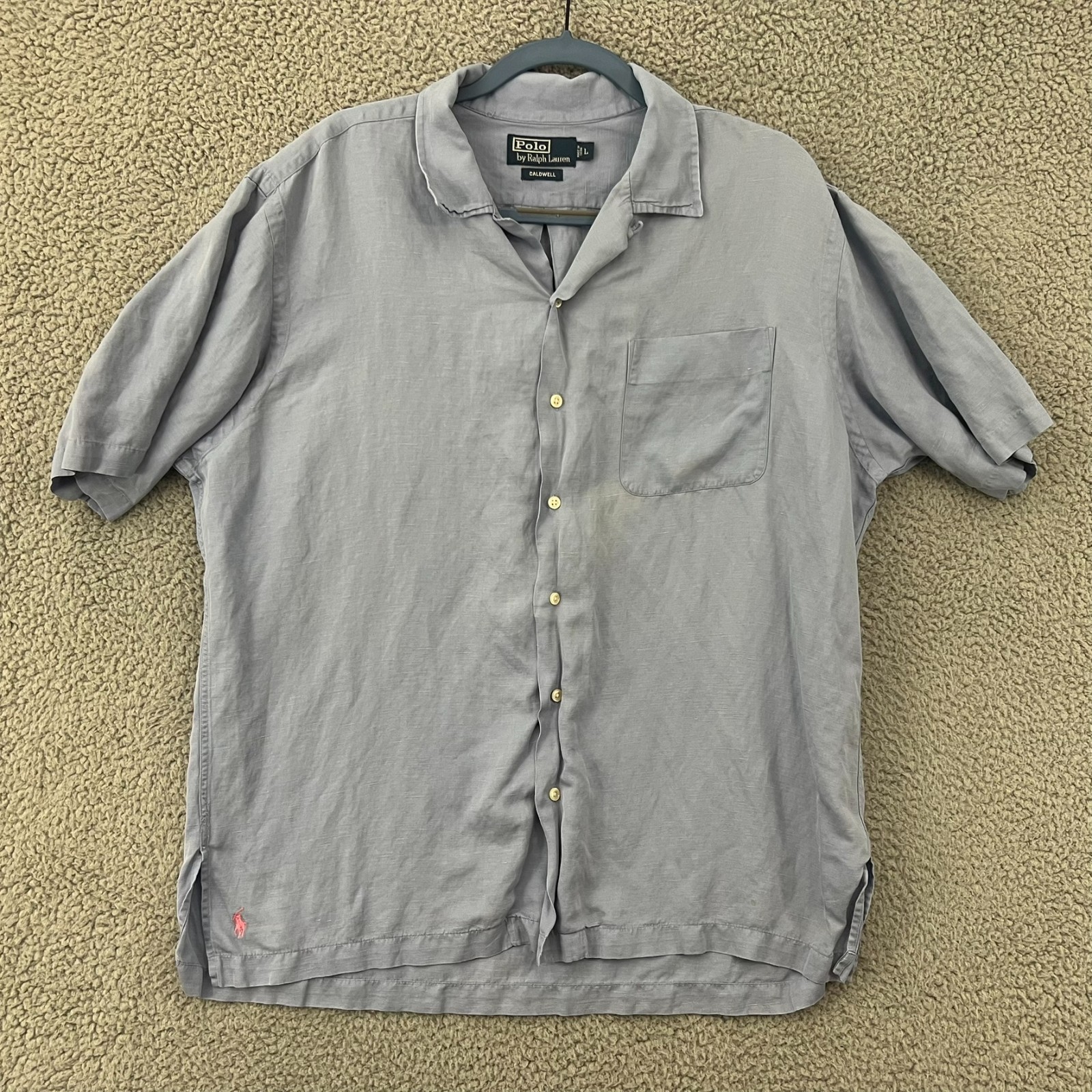 Polo Ralph Lauren Caldwell Shirt Mens Large Blue Silk Linen Loop