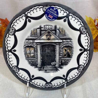 Royal Stafford England Halloween Haunted House Witch Salad Plates Set 4 New