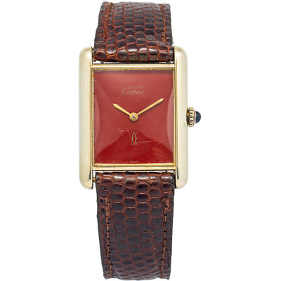 Cartier Tank Vermeil RARE Vintage 925 Gold Plated Red Dial