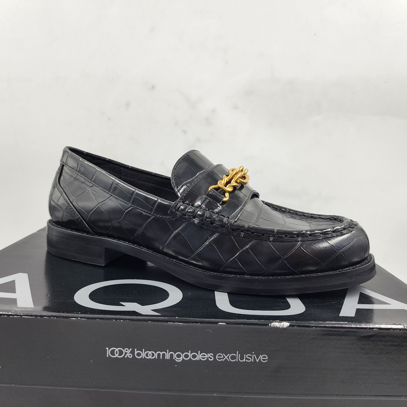 AQUA Perle Croc Embossed Loafers Women's 8M Black Round Moc-Stitch Toe Slip On - Picture 16 of 18