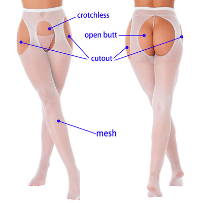 US Women Hollow Out Fishnet Footed Thigh High Sheer Hold Up Pantyhose Stockings
