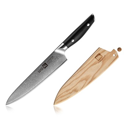 Klaus Meyer Luxor Damascus Steel 8 inch Chef's Knife with Wood Sheath