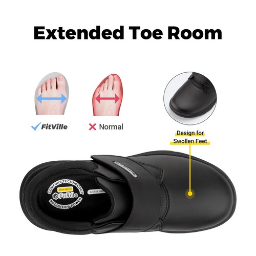 FitVille Men's Diabetic Shoes Leather Extra Wide Walking Shoes Edema Recovery