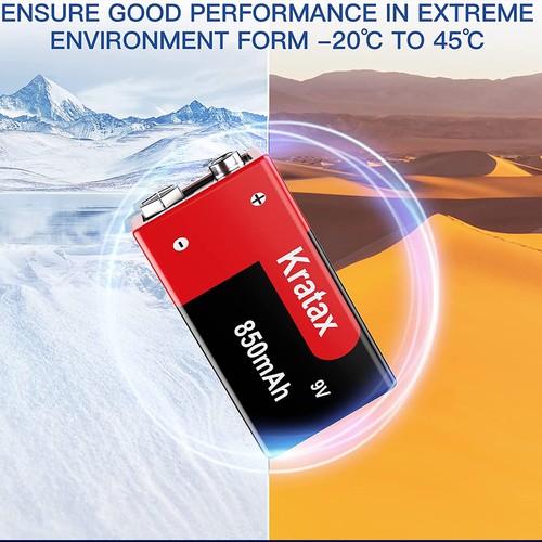 4 x 9V Block 850mAh 9v Li-ion Rechargeable Batteries  4-Slot 9-Volt Charger