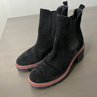 Antonio de Faria Boots Womens Sz9  Black Suede Leather Chelsea Platform Chunky