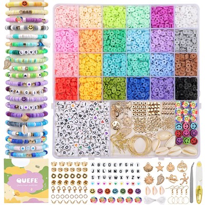 QUEFE 4100pcs 24 Colors Clay Beads for Bracelet Making Kit, Charm Bracelet Ma...