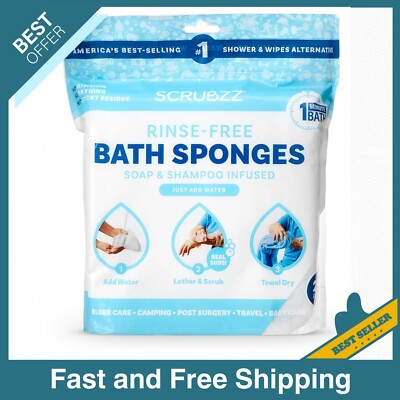Scrubzz Disposable No Rinse Bathing Wipes - 25 Pack - All-In-1 Single Use Shower