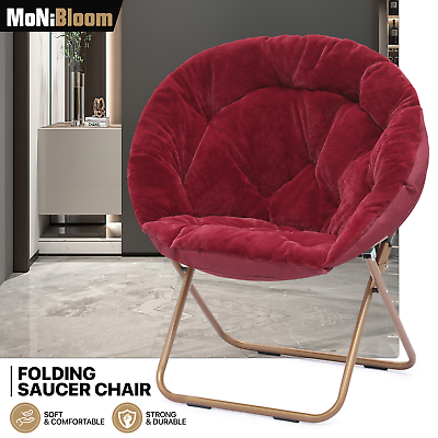 Red Foldable Soft Faux Fur Saucer Chair Oversized Accent Lounge