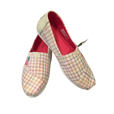 TOMS Alpargata Ortholite Women's Size 7 Natural Summer Plaid Love Slip On Shoes