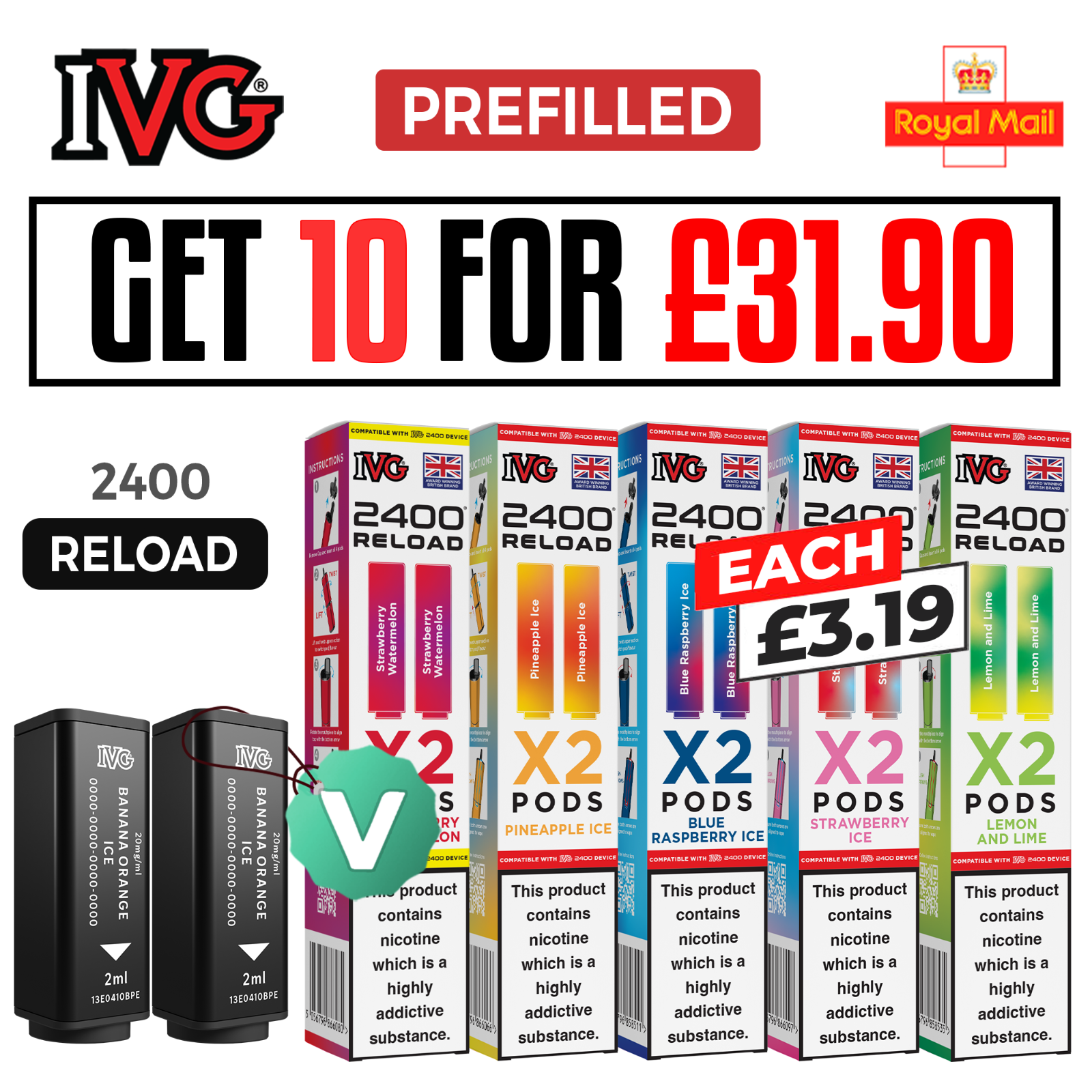 IVG 2400 Refill Pods | IVG 2400 Reload Prefilled Pods | 20mg | 2ml E-Cig 2 Pods
