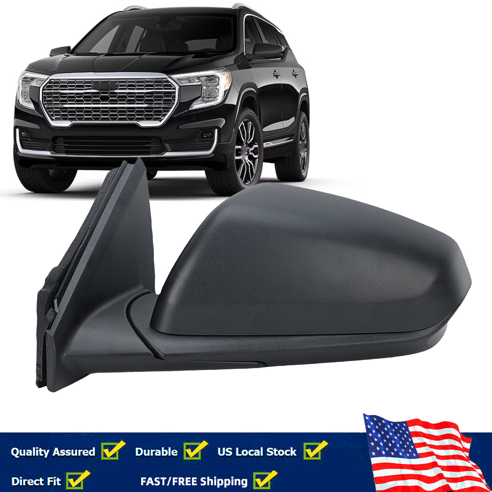 Левое боковое зеркало с подогревом для Chevrolet Equinox Terrain 2018-2024 Текстурированного черного цвета