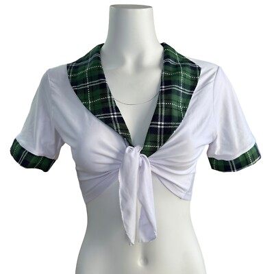 NWT Dreams Tie Front Schoolgirl Top Plaid White OS One Size