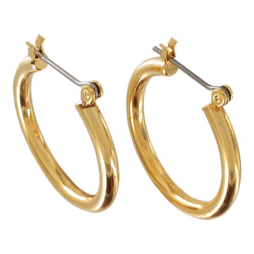Gold Tone Solid Plain Simple Small Hoop Earrings Pierced Snap Down 7/8