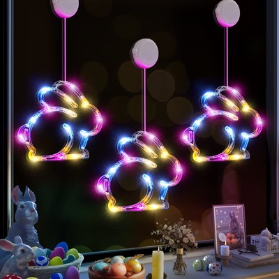 Easter Window Lights, 3 Pack Easter Bunny Shaped Multicolor Battery Operated ...