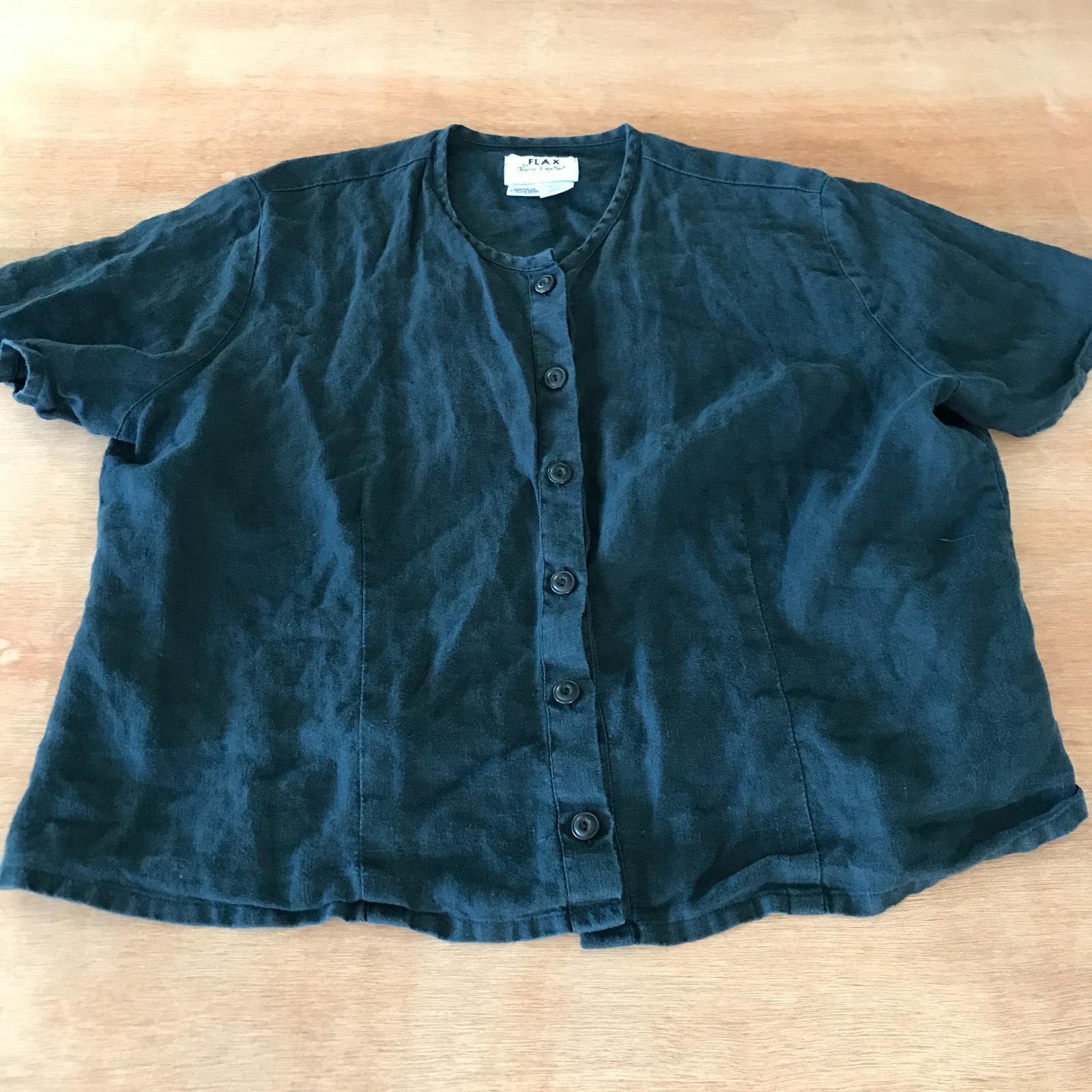 トップス FLAX by Jaenne Engelhart linen shirt Flax Jeanne Engelhart 100% Linen Top Women L Black Button Up