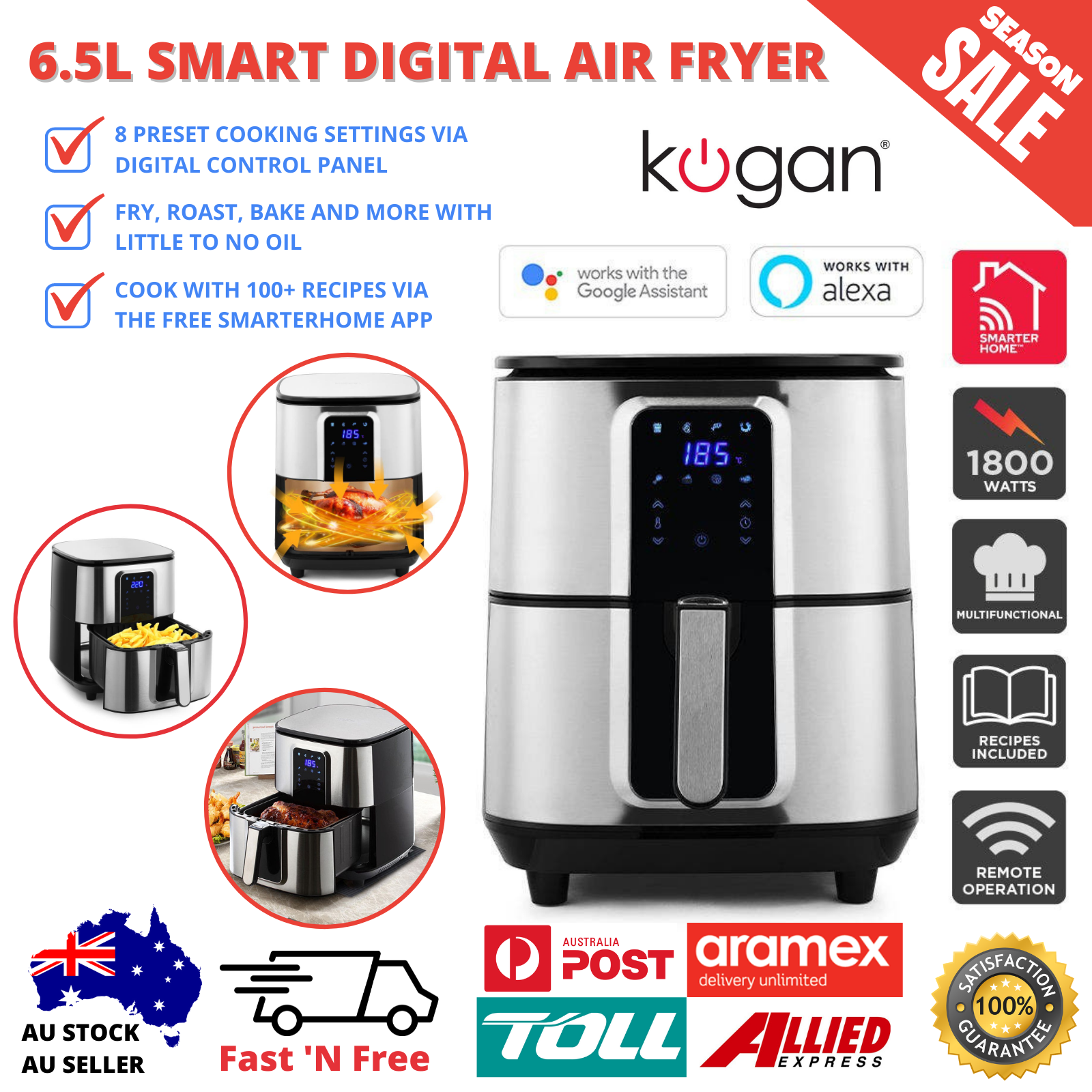 Compare Kogan 1800w Digital Air Fryer Multi Cooker Rotisserie Oven