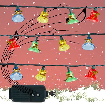 Christmas Musical Bell String Lights, 7 Functions 30-Count Christmas Decorati...