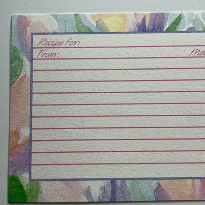 VTG 90s Recipe Card floral tulip 3x5 handwritten pink pastel Easter Watercolor