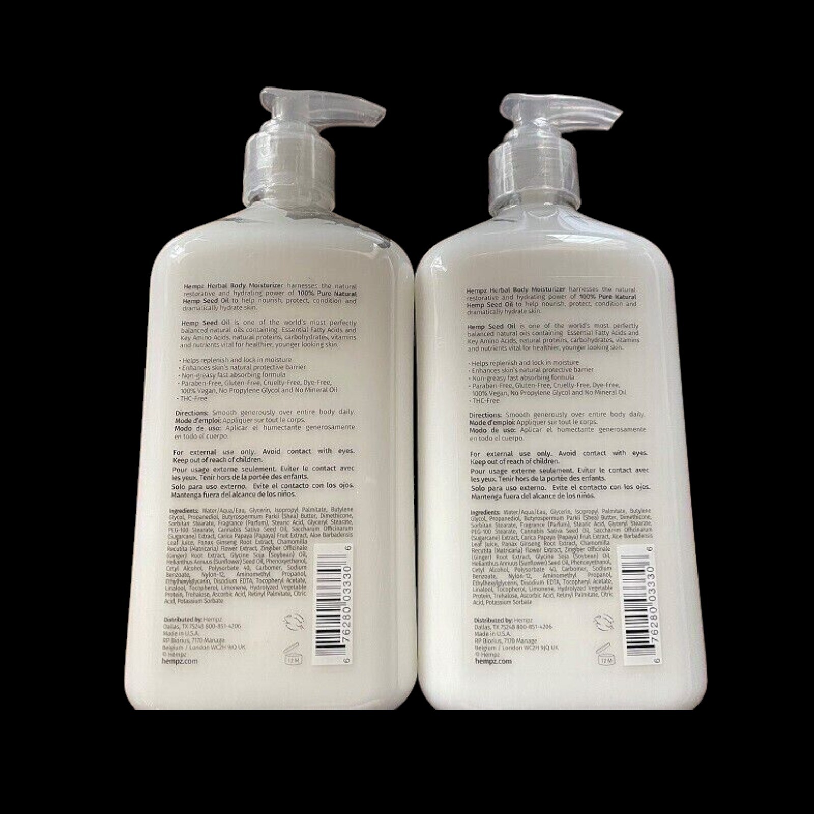Hempz Triple Moisture Herbal Body Moisturizer Sugarcane & Papaya X 2 New Sealed