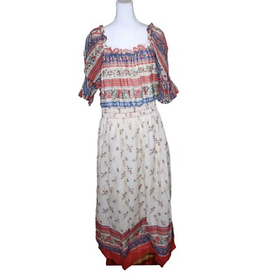 Vintage 70s Lane Bryant Peasant Maxi Dress Womens Size 1X White Volump