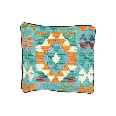 NavaRugs Kelim Kissen 40x42cm Afghan Handgewebt Wolle Kissenbezug Kilim Pillow